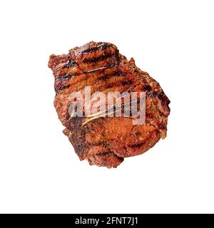 Steak de bœuf grillé sur blanc Banque D'Images