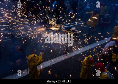 Barcelone, Espagne, 22 septembre 2018 - Devils in Children Fire Run Correfoc Infantil Banque D'Images