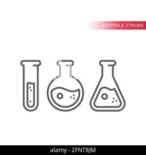 Jeu d'icônes de vecteur de ligne de tube à essai. Flacon de laboratoire, symbole de chimie. Illustration de Vecteur