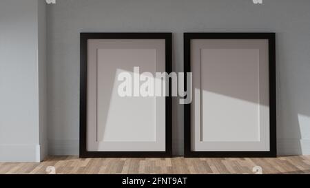 Deux posters sur un mur blanc avec un cadre noir. Image CGI, rendu 3D, illustration 3D Banque D'Images