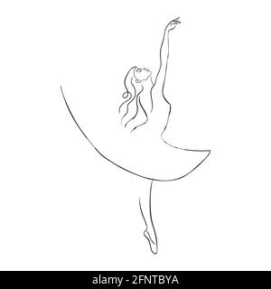 Danseur de ballet dessiné à la main dans les chaussures pointe illustration vectorielle isolée pour logo, modèle d'emblème, toile, imprimés. Dessin au trait continu Illustration de Vecteur