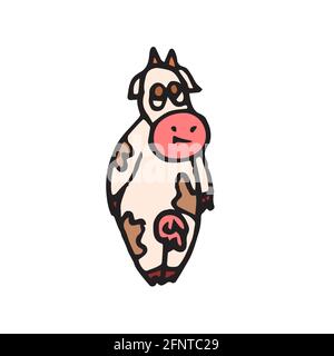 Joyeuse vache drôle. Illustration. Style d'esquisse de dessin animé. Dessin de contour de main de l'animal. Vecteur Illustration de Vecteur