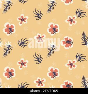 l'hibiscus et la paume laissent un motif vectoriel sans couture Illustration de Vecteur