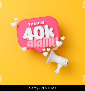 40 mille abonnés médias sociaux merci bannière. Rendu 3D Banque D'Images