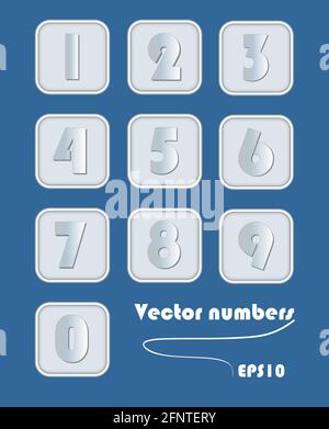 Numéro artistique de conception métallique. Chiffres dans les éléments carrés avec coin arrondi. Silver Metal, élément puissant pour modèle d'infographie. Vecteur Illustration de Vecteur