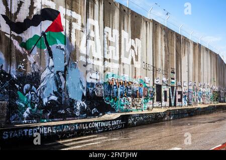 Partie de la barrière israélienne de Cisjordanie près de Bethléem. Banque D'Images