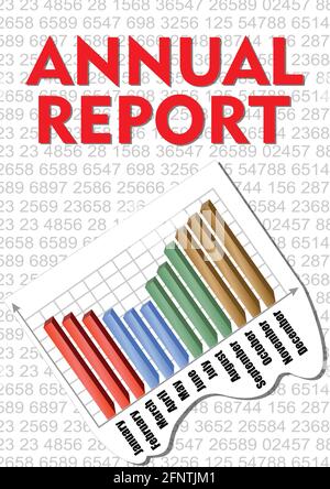 Le rapport annuel couvre les petits nombres et le graphique annuel avec libellé du mois Illustration de Vecteur