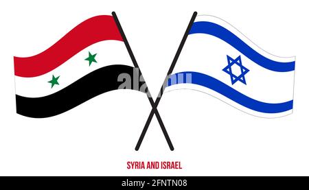 Les drapeaux de Syrie et d'Israël ont traversé et agité le style plat. Proportion officielle. Corriger les couleurs. Illustration de Vecteur