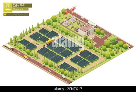 Centrale solaire photovoltaïque à vecteur isométrique Illustration de Vecteur
