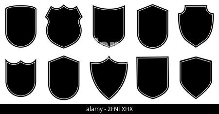 Jeu de formes de badge. Silhouettes de bouclier militaire Vector. Sécurité, patchs de football isolés sur fond blanc Illustration de Vecteur