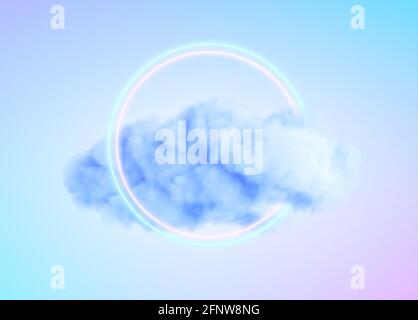 Forme de cercle néon luminescent dans un nuage de brouillard. Arrière-plan de la création conceptuelle 3d moderne. Bleu violet rose couleurs. Illustration vectorielle Illustration de Vecteur