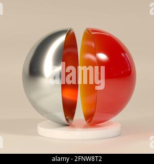arrière-plan abstrait avec formes hémisphériques sur podium en marbre. rendu 3d. Banque D'Images