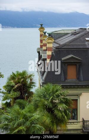 Détail d'une villa Belle époque à Montreux, Suisse Banque D'Images