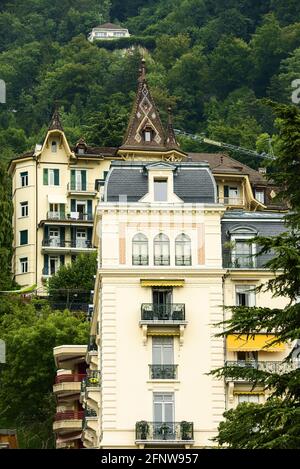 Détail d'une villa Belle époque à Montreux, Suisse Banque D'Images