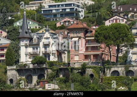 Détail d'une villa Belle époque à Montreux, Suisse Banque D'Images