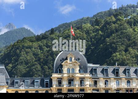 Façade du Grand Hôtel Suisse Majestic à Montreux, canton de Vaud, Suisse Banque D'Images