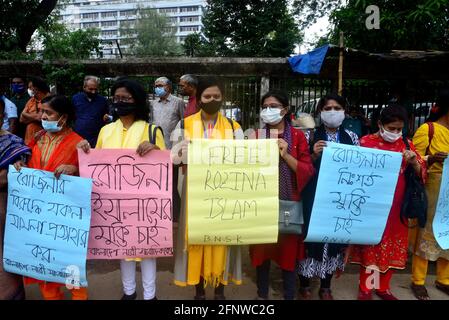 Dhaka (Bangladesh), le 19 mai 2021.des groupes de femmes journalistes prennent part à une manifestation demandant la libération de la journaliste d'investigation Rozina Islam détenue, à crédit: Mamunur Rashid/Alay Live News Banque D'Images