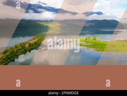 Composition de bandes roses transparentes et bannière rouge avec copie espace sur paysage Banque D'Images