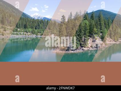 Composition de bandes roses transparentes et bannière rouge avec copie espace sur paysage Banque D'Images