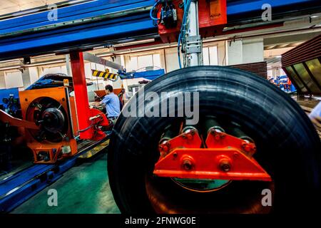 Une usine de pneus dans la province de Shandong. Chine. Banque D'Images