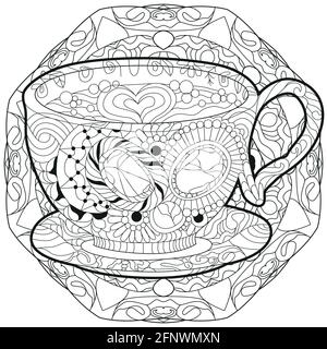 Tasse de café ou de thé Vector avec mandala. Illustration dessinée à la main pour colorer la décoration des t-shirts Illustration de Vecteur