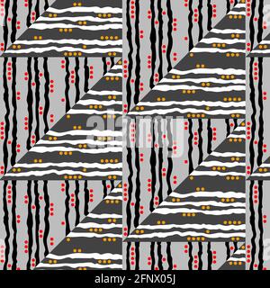 Motif sans couture en triangles. Saveur classique et motifs modernes. Noir, blanc, niveaux de gris et quelques points rouges. Illustration de Vecteur