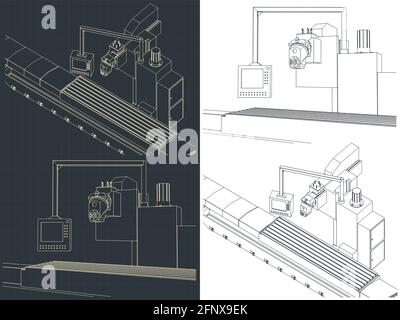 Illustration vectorielle stylisée de dessins de ligne d'usine automatisés Illustration de Vecteur