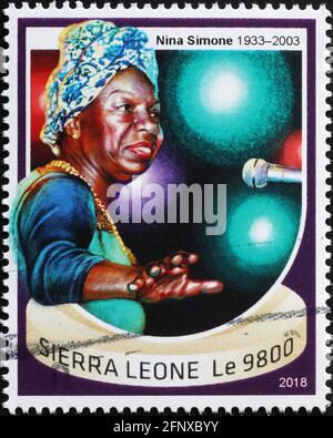 Nina Simone en concert sur timbre-poste Banque D'Images