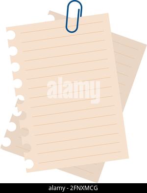 Feuilles de papier avec un clip fournitures scolaires Illustration vectorielle Illustration de Vecteur