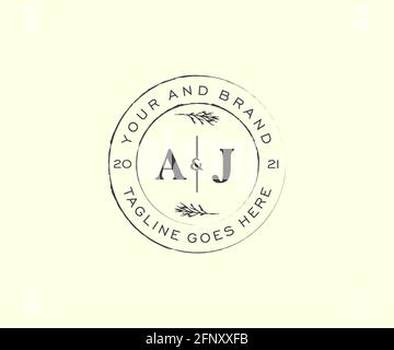 AJ lettres florales cadres. Décoration unique en monoline préfaite, modifiable et féminine, pour une carte de vœux, une invitation à un mariage. Illustration de Vecteur
