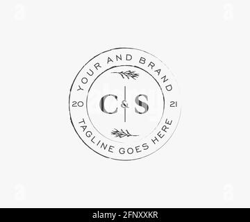 LETTRES CS cadres floraux. Décoration unique en monoline préfaite, modifiable et féminine, pour une carte de vœux, une invitation à un mariage. Illustration de Vecteur