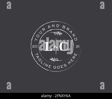 Lettres LC cadres floraux. Décoration unique en monoline préfaite, modifiable et féminine, pour une carte de vœux, une invitation à un mariage. Illustration de Vecteur