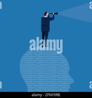 vision numérique à l'avenir leader futuriste de la technologie de l'information code binaire télescope d'affaires Illustration de Vecteur