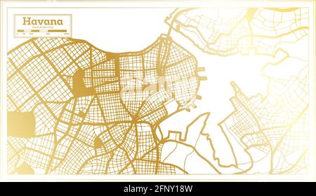 Carte de la ville de Cuba à la Havane en style rétro en couleur dorée. Carte de contour. Illustration vectorielle. Illustration de Vecteur