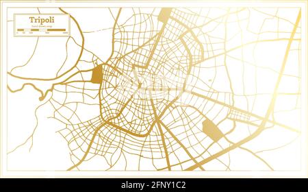 Tripoli Grèce carte de la ville en style rétro en couleur dorée. Carte de contour. Illustration vectorielle. Illustration de Vecteur