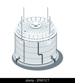 Réservoir de pétrole brut industriel de grande taille isométrique isolé sur fond blanc. Illustration vectorielle. Illustration de Vecteur