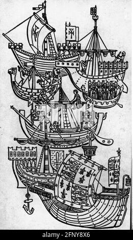 Transport / transport, navigation, Moyen Age, Hanse, flotte hanséatique sous différents drapeaux, DROITS-SUPPLÉMENTAIRES-AUTORISATION-INFO-NON-DISPONIBLE Banque D'Images