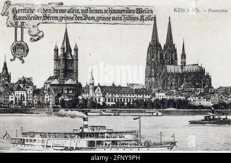 Géographie / Voyage historique, Allemagne, villes et communautés, Cologne, vue sur le Rhin, DROITS-SUPPLÉMENTAIRES-AUTORISATION-INFO-NON-DISPONIBLE Banque D'Images