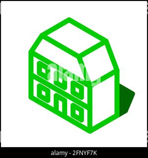 Appartement icône dans le design plat isométrique avec la couleur verte et la forme d'une ombre. Illustration de Vecteur