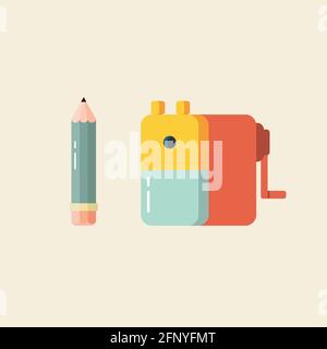 Crayon et taille-crayon plats. Illustration vectorielle Illustration de Vecteur
