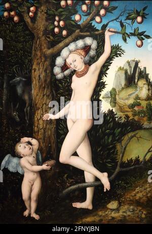 Cupid se plaignant à Vénus par le peintre allemand de la Renaissance Lucas Cranach l'aîné à la National Gallery, Londres, Royaume-Uni Banque D'Images