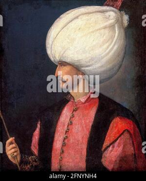 Suleyman le magnifique (Suleyman I de Turquie) (1494-1566), 10e Sultan de l'Empire ottoman (1520-1566), portrait peint après Titien, vers 1530 Banque D'Images