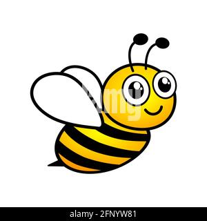 Abeille sympa et mignonne. Bande dessinée heureux volant abeille avec de grands yeux. Personnage d'insecte. Vecteur isolé sur blanc Illustration de Vecteur