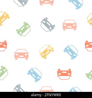 Motif voiture sans couture coloré. Joli dessin animé coloré voitures de course fond blanc. Illustration du vecteur bébé Illustration de Vecteur