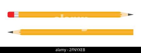 Icône de crayon jaune plat. Les crayons écrivent avec un élastique rouge et sans. Matériel d'enseignement. Illustration vectorielle Illustration de Vecteur