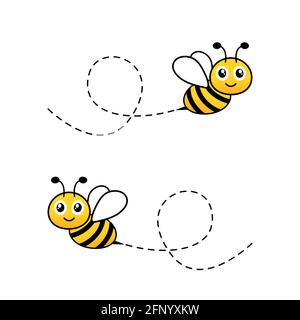Mignons abeilles volantes. Personnage d'abeille. Vecteur isolé sur blanc. Illustration de Vecteur