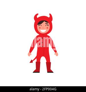 Mignon dessin animé enfant dans le costume coloré d'Halloween diable. Dessin de personnage de dessin animé isolé sur blanc, utilisé pour les livres d'enfants, les autocollants, les affiches, Web pa Banque D'Images