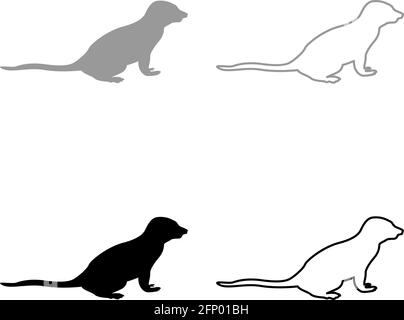 Meerkat en pose Suricata suricata silhouette gris noir vecteur de couleur illustration style de contour plein image simple Illustration de Vecteur