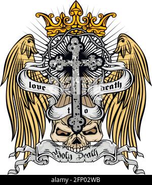 Affiche gothique avec crâne et croix, t-shirts grunge vintage design Illustration de Vecteur