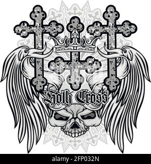 Affiche gothique avec crâne et croix, t-shirts grunge vintage design Illustration de Vecteur
